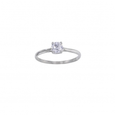 Bague solitaire serti 4 griffes, oxyde de zirconium Or blanc 750/1000 diam. 5mm