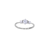 Bague solitaire serti 6 griffes épaulé par 2 oxydes, argent 925/1000 rhodié