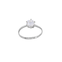 Bague solitaire serti 6 griffes, oxyde de zirconium Or blanc 750/1000