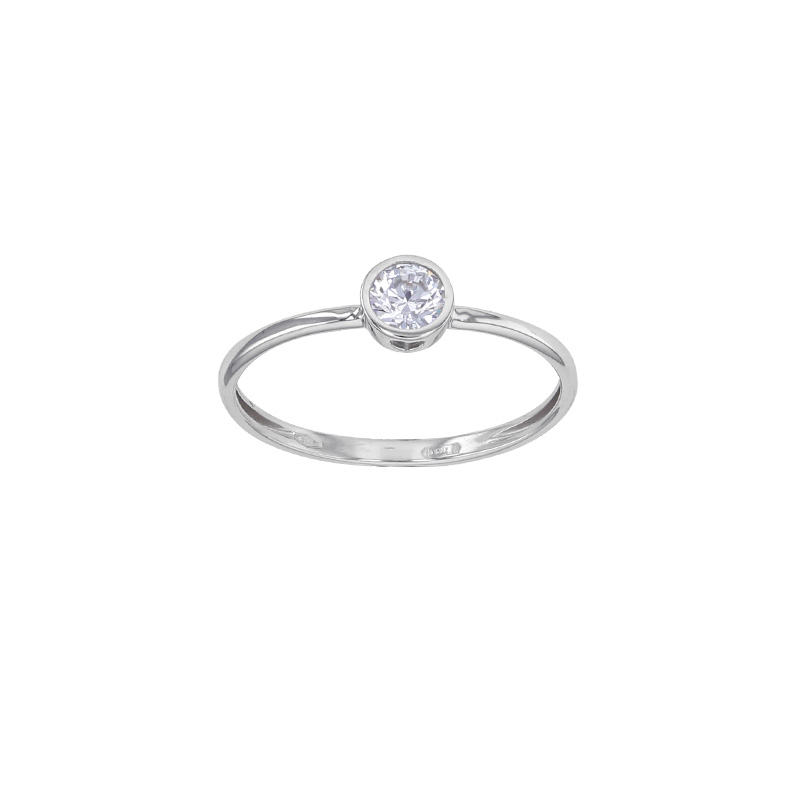 Bague solitaire serti clos en Or blanc 375/1000 oxyde de zirconium 4mm