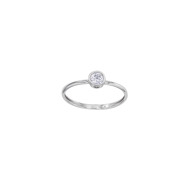 Bague solitaire serti clos oxyde de zirconium 4mm Or blanc 750/1000