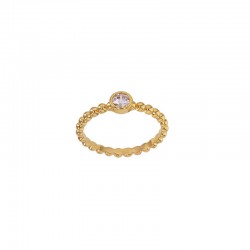 Bague solitaire serti clos perlé en Plaqué or parée d'oxyde de zirconium 4mm