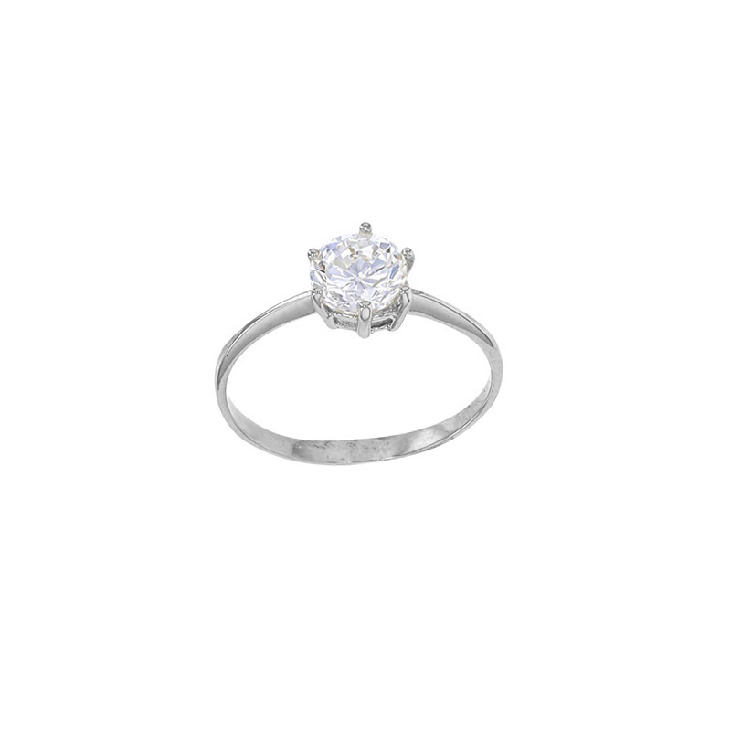 Bague solitaire serti 6 griffes, oxyde de zirconium Or blanc 750/1000