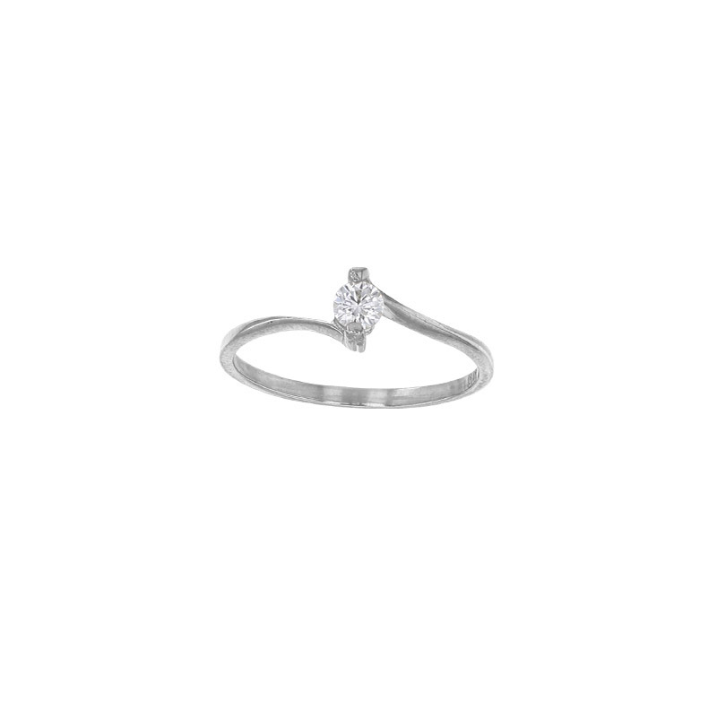 Bague solitaire serti 4 griffes, oxyde de zirconium Or blanc 750/1000 diam. 4mm