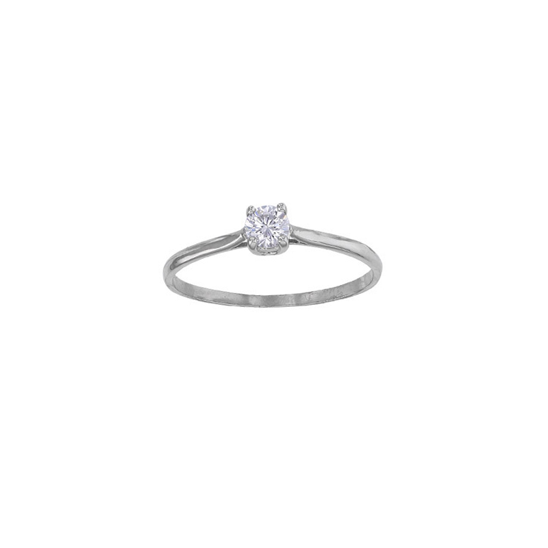 Bague solitaire serti 4 griffes, oxyde de zirconium Or blanc 750/1000 diam. 4mm