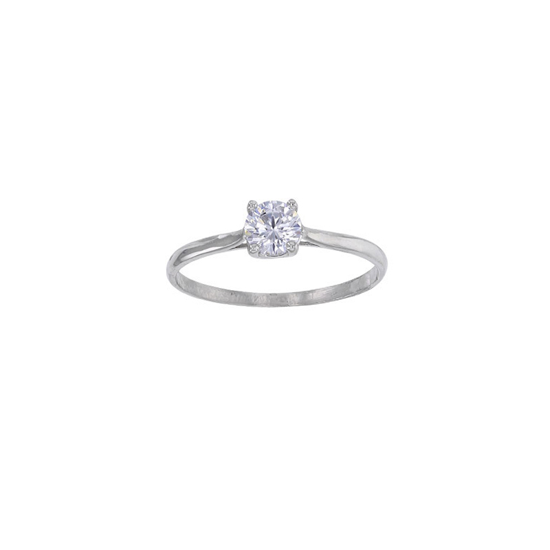 Bague solitaire serti 4 griffes, oxyde de zirconium Or blanc 750/1000 diam. 5mm