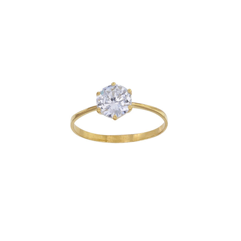 Bague solitaire serti 6 griffes oxyde de zirconium Or 750/1000 diam. 7mm