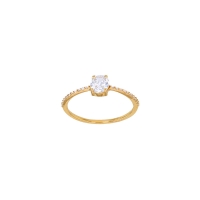 Bague solitaire taille ovale serti 4 griffes, épaulé d'oxydes, Plaqué or
