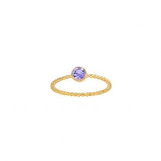 Bague solitaire Tanzanite serti clos 4mm, monture perlée Or 750/1000