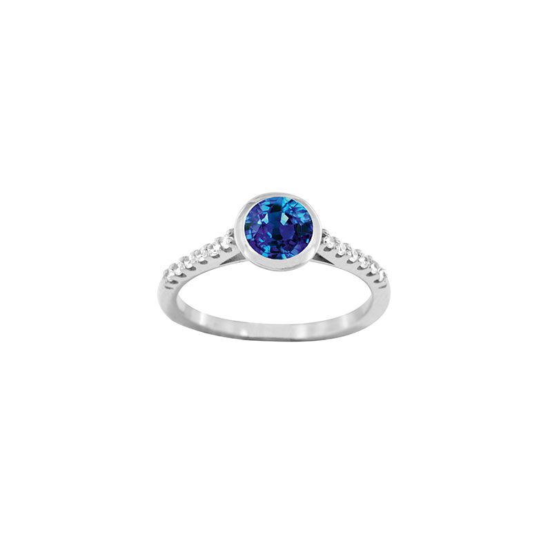 Bague solitaire Topaze bleu royal et oxydes de zirconium Or blanc 750/1000