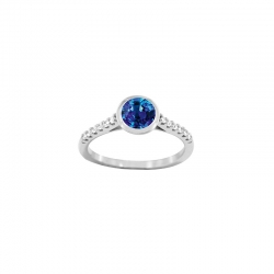 Bague solitaire Topaze bleu royal et oxydes de zirconium Or blanc 750/1000