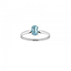 Bague solitaire Topaze ovale 6x4mm serti 4 griffes, Or blanc 750/1000
