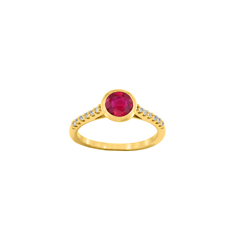 Bague solitaire Topaze rouge serti clos et oxydes de zirconium Or 750/1000