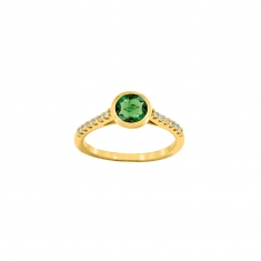 Bague solitaire Topaze vert serti clos et oxydes de zirconium Or 750/1000