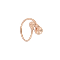 Bague spirale 2 boules en acier doré-rose