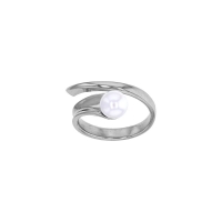 Bague spirale ornée d'une perle de culture d'eau douce 7mm, argent 925/1000 platiné
