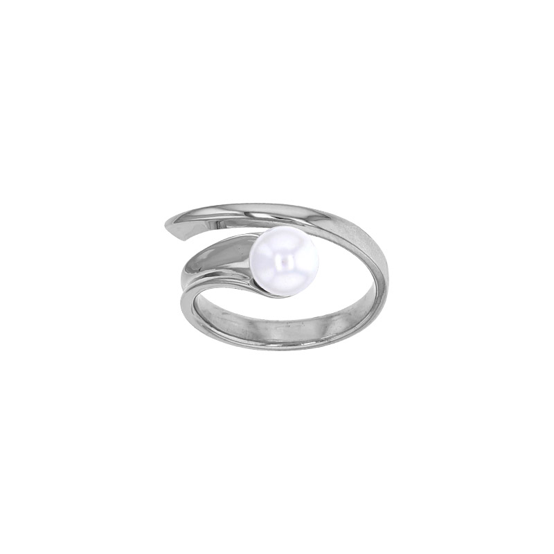 Bague spirale ornée d'une perle de culture d'eau douce 7mm, argent 925/1000 platiné