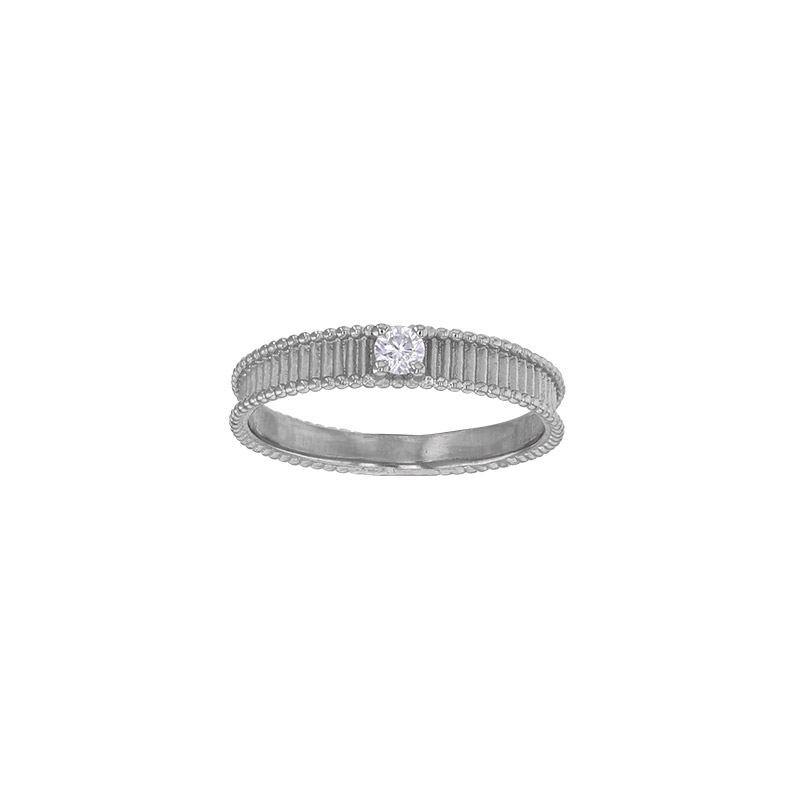 Bague striée 1 diamant GVS 0,10ct, Or blanc 750/1000