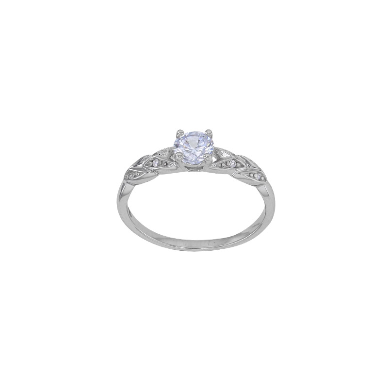 Bague striée sertis d'oxydes, argent 925/1000 rhodié