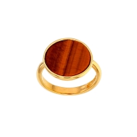 Bague TERRE D'ORIENT en argent 925/1000 doré forme ronde en Oeil de tigre