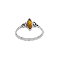 Bague torsadée ambre cognac forme amande et argent 925/1000 vieilli