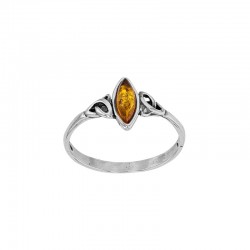 Bague torsadée ambre cognac forme amande et argent 925/1000 vieilli