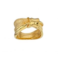 Bague torsadée asymétrique, aspect martelé, argent 925/1000 doré
