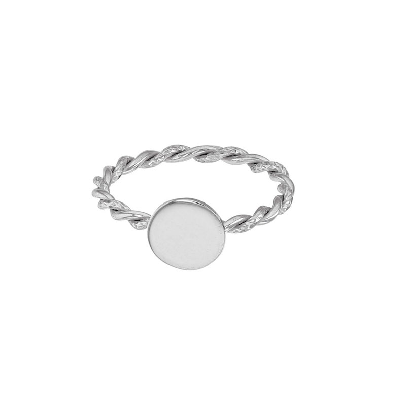 Bague torsadée avec plaque ronde en argent 925/1000 rhodié collection URBAN