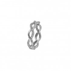 Bague torsadée en argent rhodié 925/1000 un côté empierré avec oxydes de zirconium