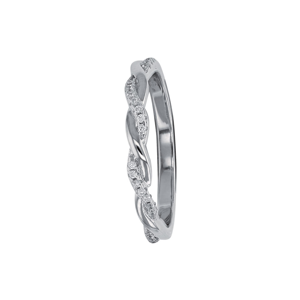 Bague torsadée en argent rhodié 925/1000 et oxyde de zirconium