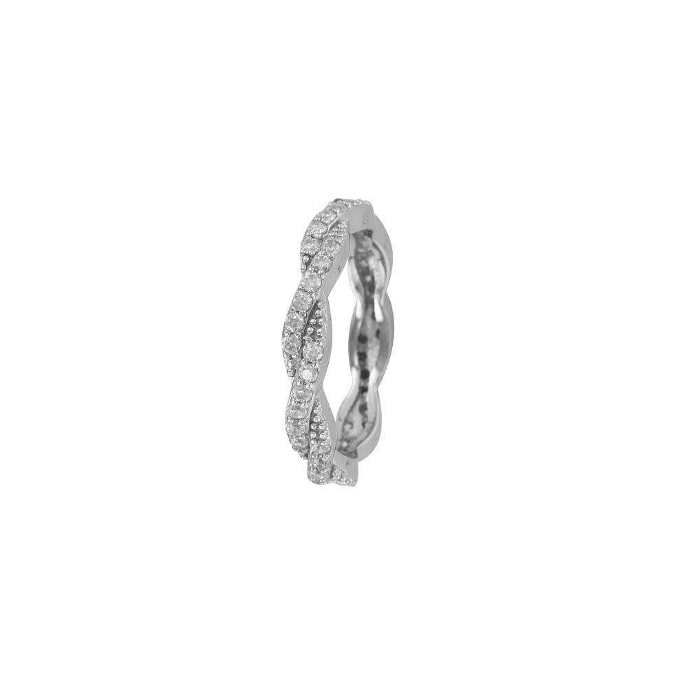 Bague torsadée et empierrée en argent rhodié 925/1000 et oxydes de zirconium