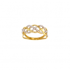 Bague torsadée or jaune et blanc 375/1000 avec oxydes de zirconium