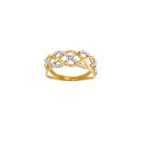 Bague torsadée or jaune et blanc 375/1000 avec oxydes de zirconium