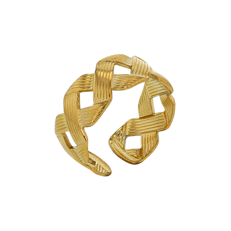 Bague tressée ajourée en acier doré