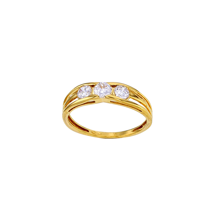 Bague trilogie oxydes avec trois rangs lisses, Or 375/1000
