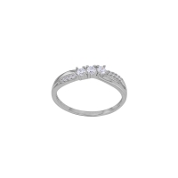 Bague trilogie oxydes, corps 2 rangs lisse et serti oxydes, argent 925/1000 rhodié