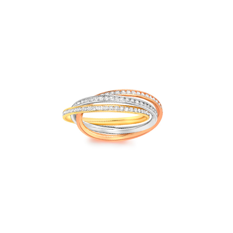 Bague trois Ors 375/1000 avec oxyde de zirconium