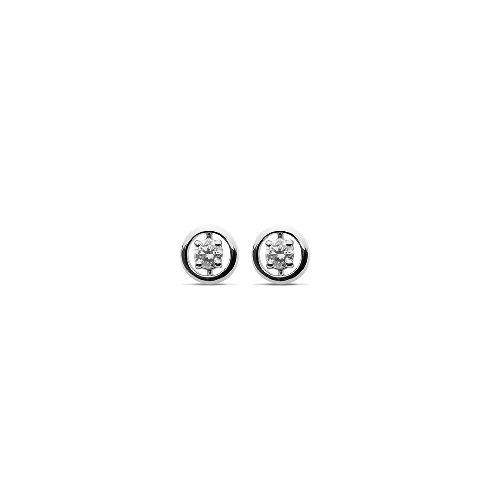 BO puces forme cercle ornées de diamants synthétiques 0,20ct GVS, Or blanc 750/1000