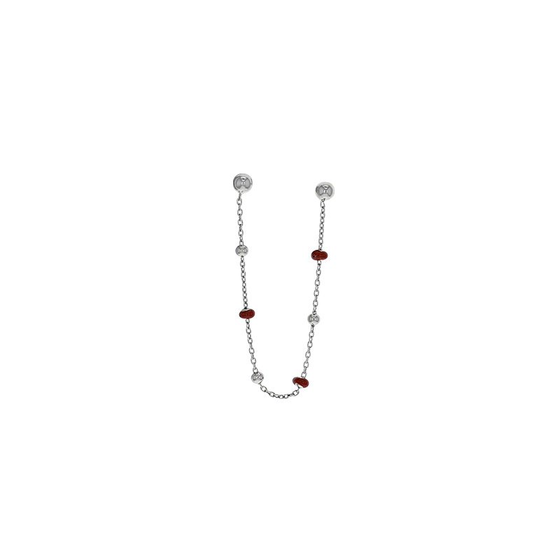 Boucle mini chaîne boules en émail bleu, argent 925/1000 platiné (à l'unité)