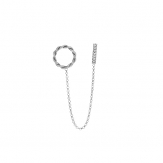 Boucle mini chaîne cercle torsadée et tige avec oxydes, argent 925/1000 platiné (à l'unité)