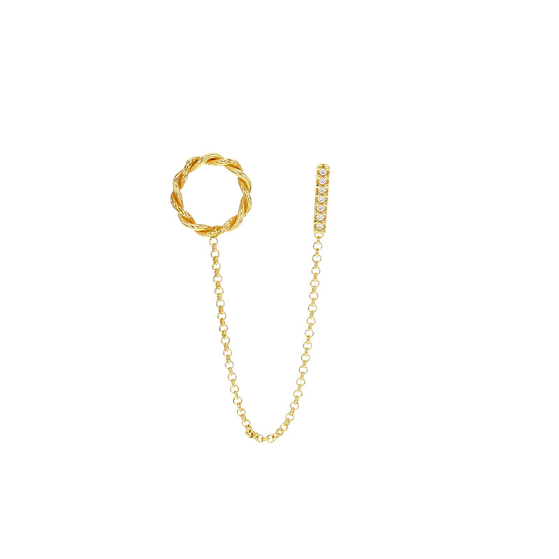 Boucle mini chaîne cercle torsadée et tige avec oxydes, argent 925/1000 platiné (à l'unité)