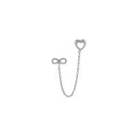 Boucle mini chaîne coeur ajouré et infini, argent 925/1000 platiné (à l'unité)