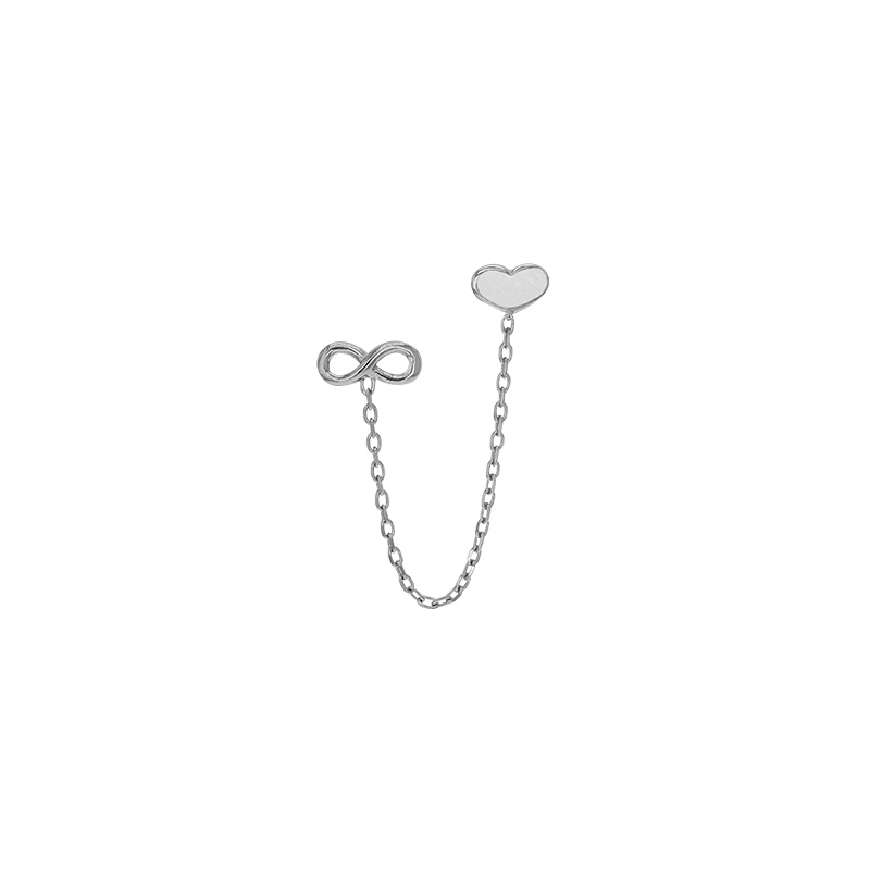 Boucle mini chaîne coeur et infini, argent 925/1000 platiné (à l'unité)