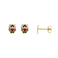 Boucles d'oreille enfant or 375/1000 avec émail - Hibou