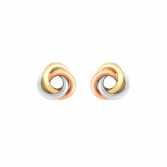 Boucles d'oreilles 3 cercles emmêlés Or jaune, blanc et rose 375/1000