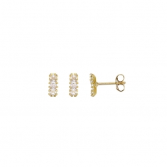 Boucles d'oreilles 3 oxydes alignés sertis griffes, Or 375/1000