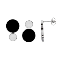 Boucles d'oreilles acier ronds émaillés blancs et noirs accolés
