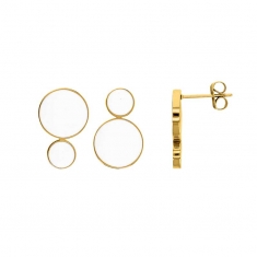 Boucles d'oreilles acier ronds émaillés blancs et noirs accolés