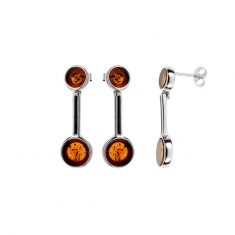 Boucles d'oreilles allongées avec pierres d'Ambre cognac et argent 925/1000 rhodié