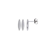 Boucles d'oreilles allongées et fines avec oxydes, argent 925/1000 rhodié